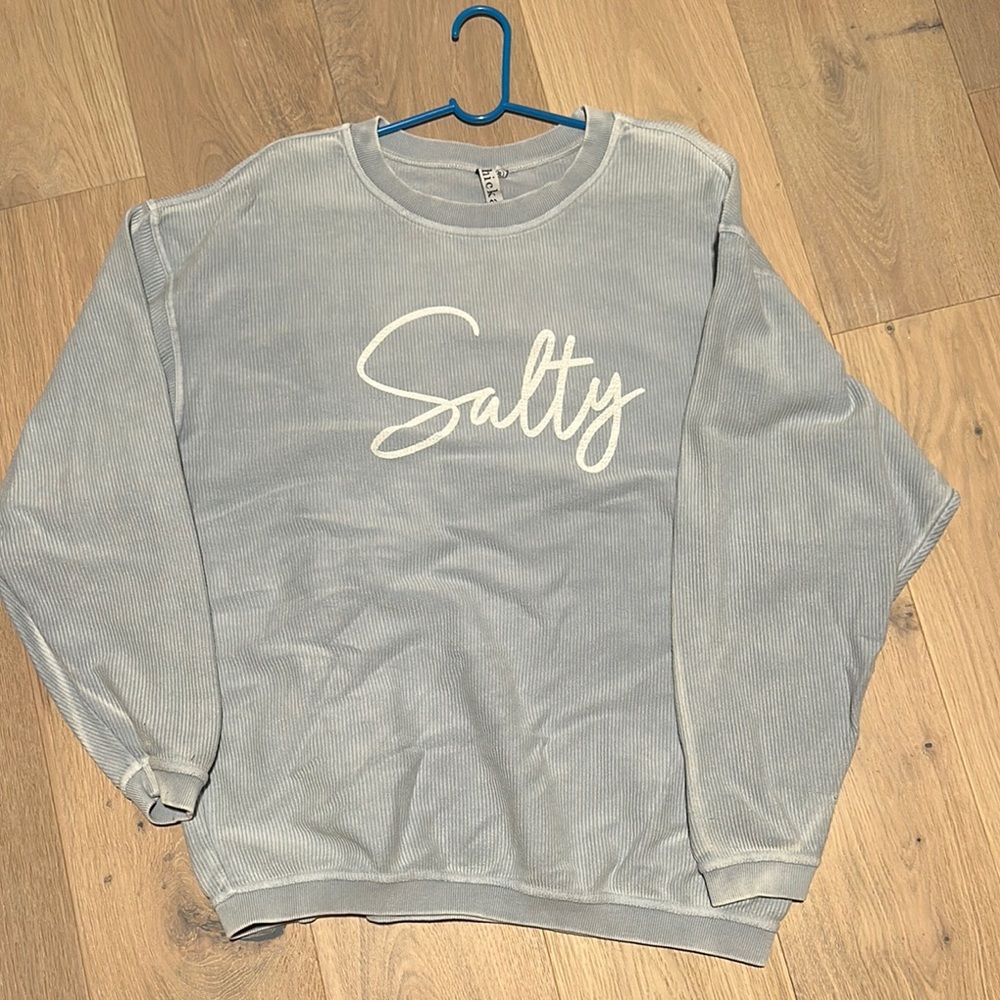 Corded Crew Neck Sweater with Salty Print